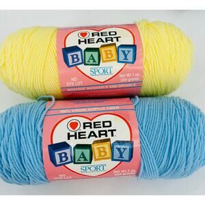 2 Red Heart Baby Sport Yarn BABY BLUE & Baby Yellow Acrylic 7 oz